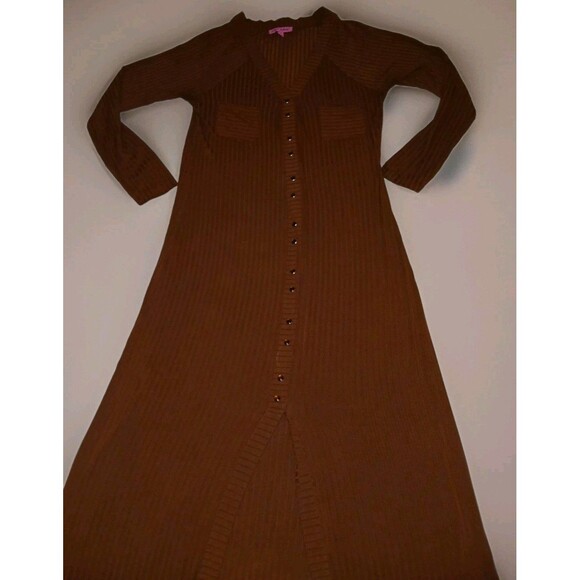 Vtg Betsy Johnson Ribbed Knit Maxi Dress Sz M/L Rust Long Sleeve Indie Rocker - Picture 3 of 11